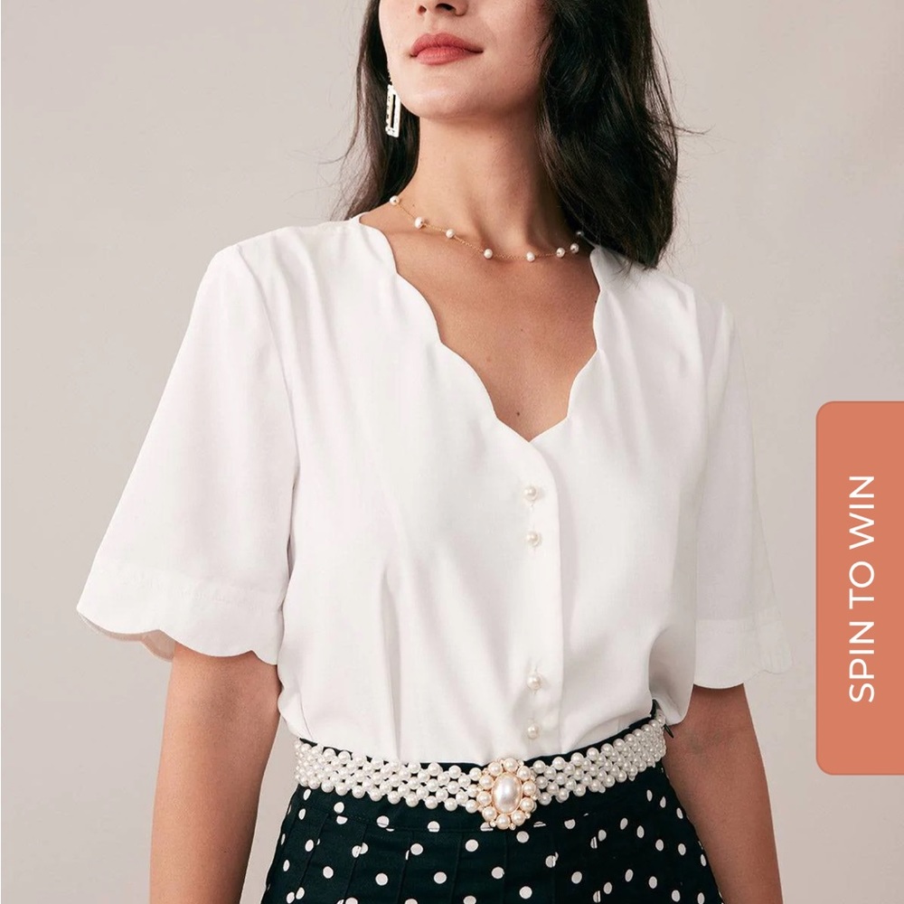 NWT Rihoas White Pearl Button Blouse sz S